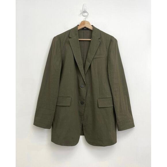 Theory Linen-Blend Rolled Sleeve Eco Crunch Wash Boyfriend Blazer Jacket Size 4 - Picture 2 of 14